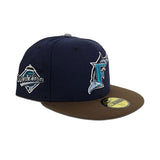 Navy Blue Florida Marlins Brown Visor Gray Bottom 1997 World Series Side Patch New Era 59Fifty Fitted Hat
