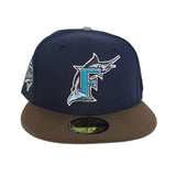 Navy Blue Florida Marlins Brown Visor Gray Bottom 1997 World Series Side Patch New Era 59Fifty Fitted Hat