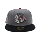 Stone Gray Chicago Blackhawks Black Visor Gray Bottom Chicago Stadium Side Patch New Era 59Fifty Fitted