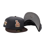 Dark Gray Los Angeles Dodgers Brown Visor Gray Bottom 40th Anniversary Side Patch New Era 59Fifty Fitted