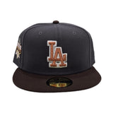 Dark Gray Los Angeles Dodgers Brown Visor Gray Bottom 40th Anniversary Side Patch New Era 59Fifty Fitted