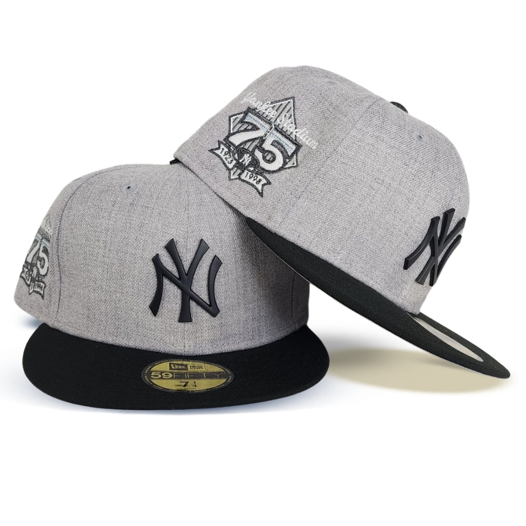 Heather Gray New York Yankees Black Visor Black Metal Badge Gray Bottom 27th Anniversary Side Patch New Era 59Fifty Fitted