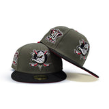 Olive Green Anaheim Mighty Ducks Black Visor Gray Bottom 30th Anniversary Side Patch New Era 59Fifty Fitted