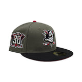 Olive Green Anaheim Mighty Ducks Black Visor Gray Bottom 30th Anniversary Side Patch New Era 59Fifty Fitted
