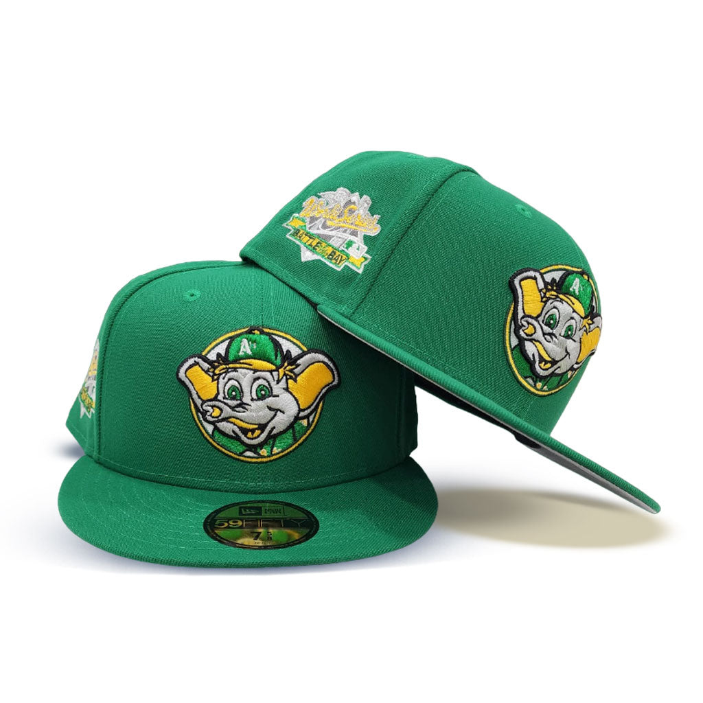Kelly Green Oakland Athletics Mascot Logo Gray Bottom World Series Battle of The Bay Side Patch New Era 59Fifty Fitted