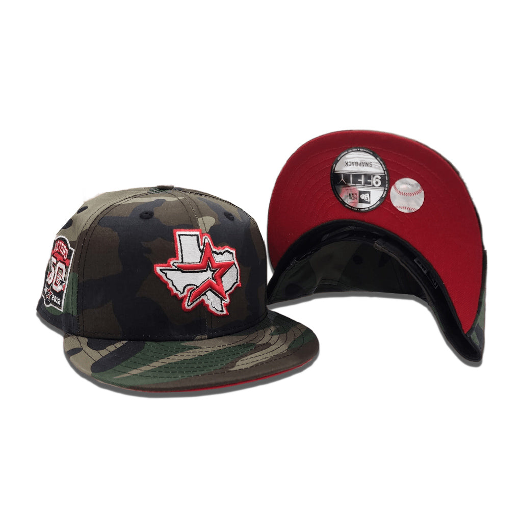 Green Camo Houston Astros Red Bottom 50th Anniversary Side Patch New Era 9FIFTY Snapback