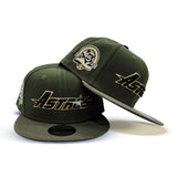 Rifle Green Script Houston Astros Olive Green Visor Gray Bottom Celebrating 45 Years Side Patch New Era 59Fifty Fitted