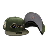 Rifle Green Script Houston Astros Olive Green Visor Gray Bottom Celebrating 45 Years Side Patch New Era 59Fifty Fitted