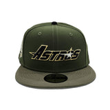 Rifle Green Script Houston Astros Olive Green Visor Gray Bottom Celebrating 45 Years Side Patch New Era 59Fifty Fitted