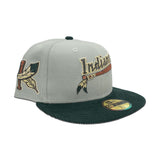 Everest Green Kinston Indians Dark Green Corduroy Visor Gray Bottom Kinston Side Patch New Era 59fifty Fitted
