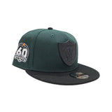 Dark Green Las Vegas Raiders Black Visor Gray Bottom 60th Anniversary New Era Metal Badge 9Fifty Snapback