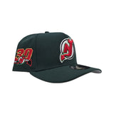 Dark Green New Jersey Devils Gray Bottom 30th Anniversary Side Patch New Era Curved Brim A-Frame 9Forty Snapback