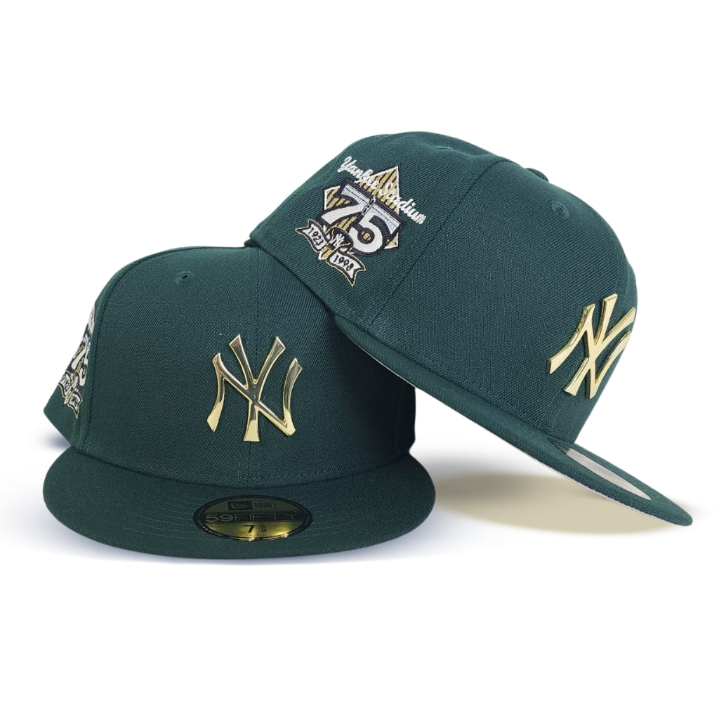 Dark Green New York Yankees Gold Metal Badge Gray Bottom 27th Anniversary Side Patch New Era 59Fifty Fitted