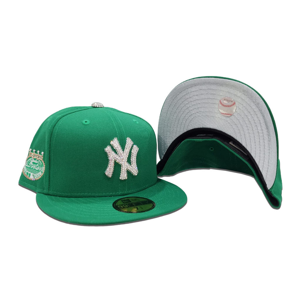 Swarovski Crystal Kelly Green New York Yankees 2008 All Star Game Side Patch Silver Bottom New Era 59Fifty Fitted