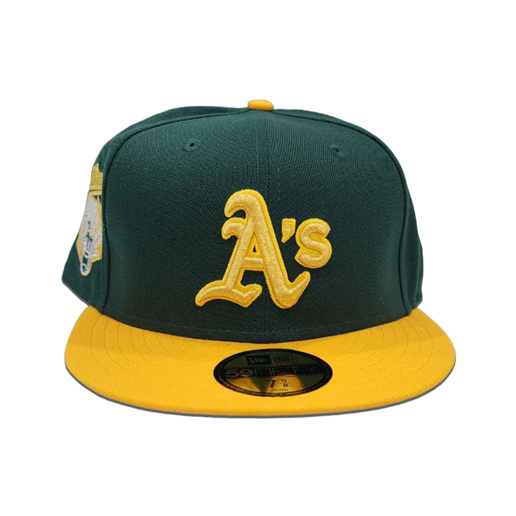 Dark Green Oakland Athletics Yellow Visor Gray Bottom Gameday Gold Pop Stars Side Patch New Era 59Fifty Fitted