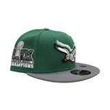 Kelly Green Philadelphia Eagles Storm Gray Visor Gray Bottom Super Bowl LIX Champions Side Patch New Era 59Fifty Fitted Hat