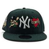 Dark Green New York Yankees Tattoo Logo Gray Bottom Upside Down 1999 World Series Side Patch New Era 9Fifty Snapback Hat