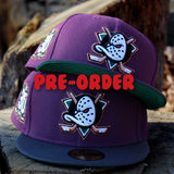 ***Pre-Order Arriving First Week Of February 2025 Plum Anaheim Mighty Ducks Graphite Visor Green Bottom 30th Anniversary Side Patch New Era 59Fifty Fitted