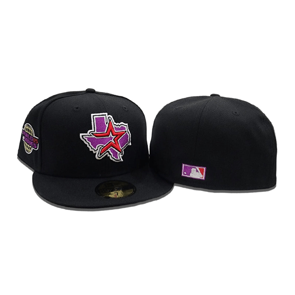 Black Houston Astros Grape Purple Bottom 2005 World Series Side Patch New Era 59FIFTY Fitted 7 7/8