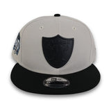 Stone Las Vegas Raiders Black Visor 60th anniversary Side Patch New Era Metal Badge 9Fifty Snapback