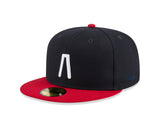 Navy Blue Atlanta Braves MLB Fear of God Generic Logo Red Visor Gray Bottom New Era 59Fifty Fitted