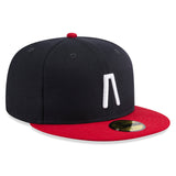 Navy Blue Atlanta Braves MLB Fear of God Generic Logo Red Visor Gray Bottom New Era 59Fifty Fitted
