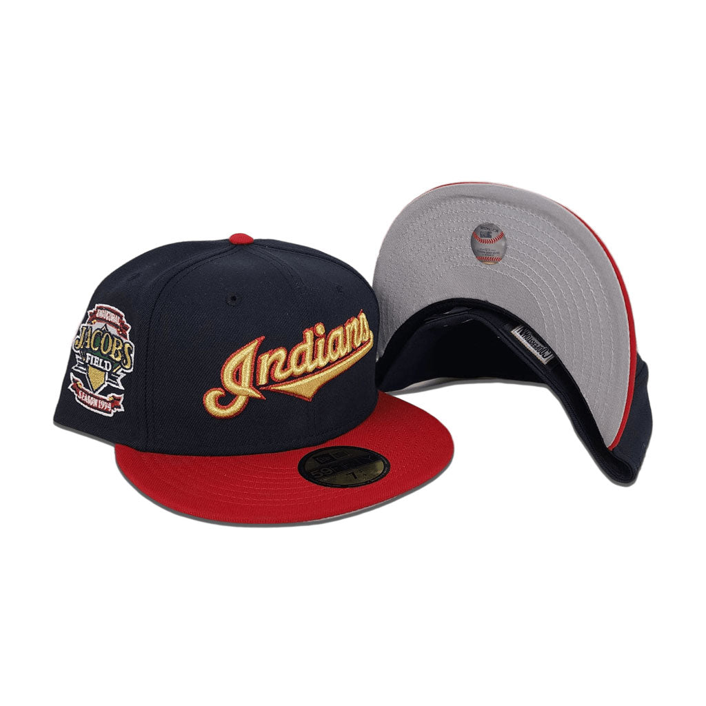 Navy Blue Cleveland Indians Red Visor Gray Bottom Inaugural Season 1994 Jacobs Field Side Patch 59fifty Fitted