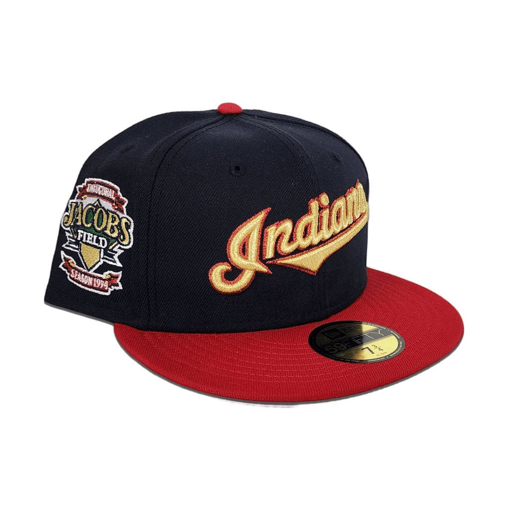 Navy Blue Cleveland Indians Red Visor Gray Bottom Inaugural Season 1994 Jacobs Field Side Patch 59fifty Fitted