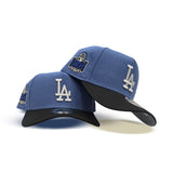 Indigo Blue Los Angeles Dodgers Black Curved Brim Gray Bottom 2024 World Series Side Patch New Era A-Frame 9Fifty Snapback