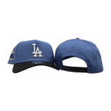 Indigo Blue Los Angeles Dodgers Black Curved Brim Gray Bottom 2024 World Series Side Patch New Era A-Frame 9Fifty Snapback