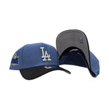 Indigo Blue Los Angeles Dodgers Black Curved Brim Gray Bottom 2024 World Series Side Patch New Era A-Frame 9Fifty Snapback