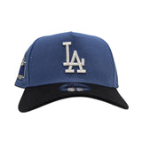 Indigo Blue Los Angeles Dodgers Black Curved Brim Gray Bottom 2024 World Series Side Patch New Era A-Frame 9Fifty Snapback