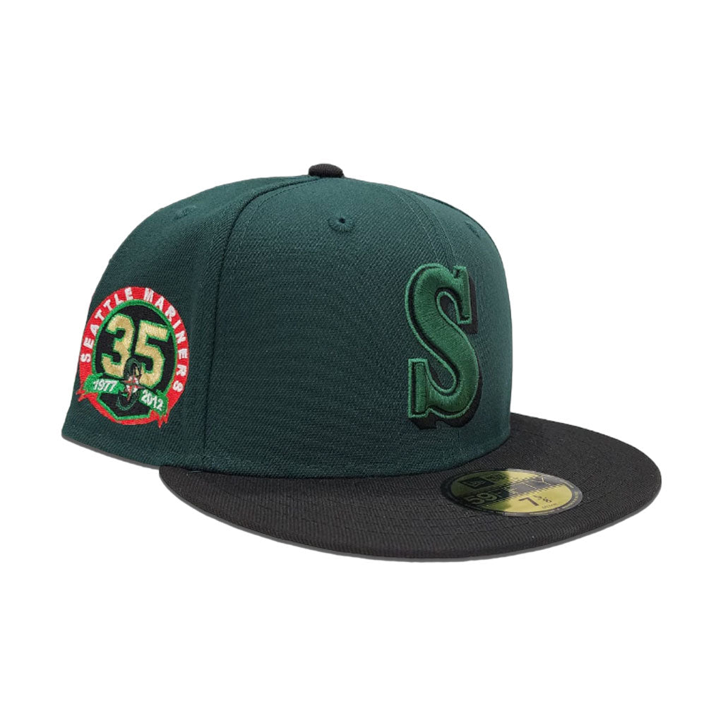Dark Green Seattle Mariners Black Visor Gray Bottom 35th Anniversary Side Patch New Era 59Fifty Fitted