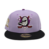 Lavender Anaheim Mighty Ducks Black Visor Gray Bottom 30th Anniversary Side Patch New Era 59Fifty Fitted