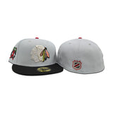 Snow Gray Chicago Blackhawks Black Visor Green Bottom Chicago Side Patch New Era 59Fifty Fitted