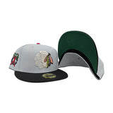 Snow Gray Chicago Blackhawks Black Visor Green Bottom Chicago Side Patch New Era 59Fifty Fitted
