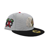 Snow Gray Chicago Blackhawks Black Visor Green Bottom Chicago Side Patch New Era 59Fifty Fitted