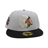Snow Gray Chicago Blackhawks Black Visor Green Bottom Chicago Side Patch New Era 59Fifty Fitted