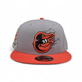 Light Gray Baltimore Orioles Paint Splash Logo Orange Visor Gray Bottom 30th Anniversary Side Patch New Era 9Fifty Snapback