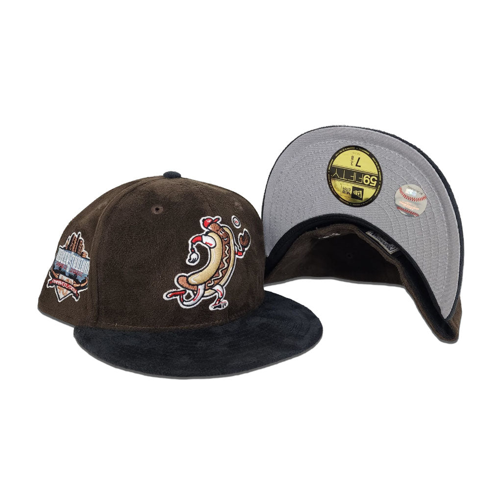Brown Suede Los Angeles Dodgers Mascot Logo Black Suede Visor Gray Bottom 40th Anniversary Side Patch New Era 59Fifty Fitted