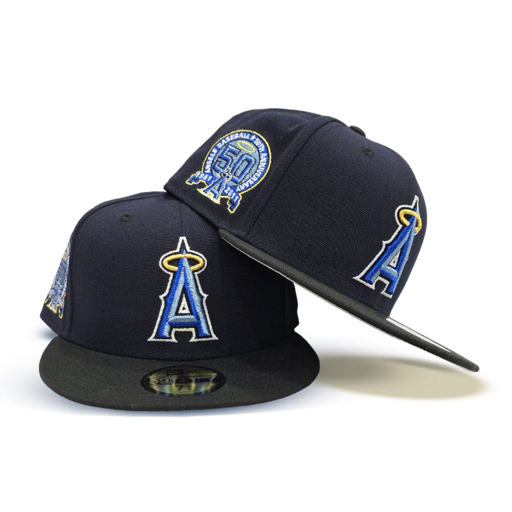 Navy Blue Halo Los Angeles Angels Black Visor Gray Bottom 50th Anniversary  Side Patch New Era 59Fifty Fitted