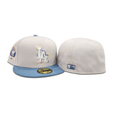 Stone Los Angeles Dodgers Brush Logo Blue Visor Gray Bottom 50th Anniversary Side Patch New Era 59Fifty Fitted