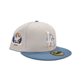 Stone Los Angeles Dodgers Brush Logo Blue Visor Gray Bottom 50th Anniversary Side Patch New Era 59Fifty Fitted