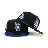 Black Los Angeles Dodgers Flame Logo Royal Blue Visor Gray Bottom LA Side Patch New Era 9Fifty Snapback