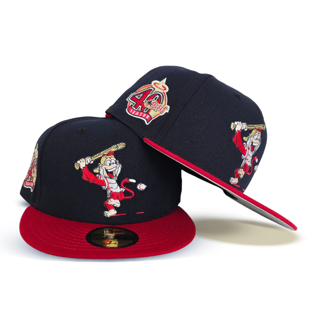 Navy Blue Mascot Los Angeles Angels Red Visor Gray Bottom 40th