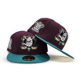 Maroon Anaheim Mighty Ducks Teal Visor Gray Bottom 30th Anniversary Side Patch New Era 59Fifty Fitted