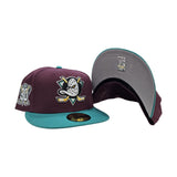 Maroon Anaheim Mighty Ducks Teal Visor Gray Bottom 30th Anniversary Side Patch New Era 59Fifty Fitted