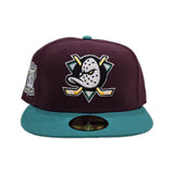 Maroon Anaheim Mighty Ducks Teal Visor Gray Bottom 30th Anniversary Side Patch New Era 59Fifty Fitted