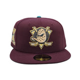 Maroon Anaheim Mighty Ducks Green Bottom Mighty Decade 10th Anniversary Side Patch New Era 59Fifty Fitted