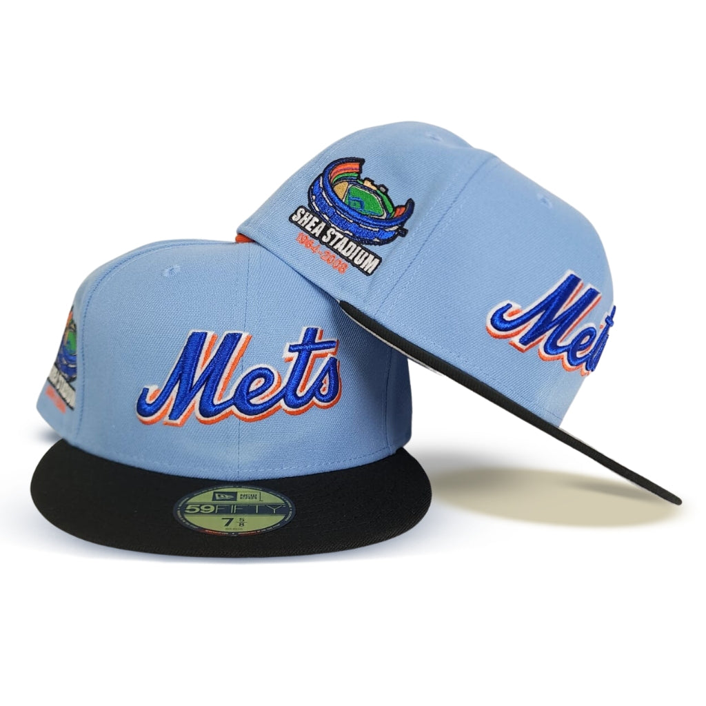 Sky Blue NY Mets Black Visor Shea Stadium Side Patch Fitted 6 7/8
